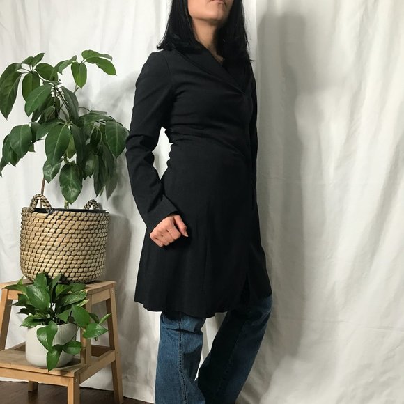 Long midi slim fit coat black shawl collar small - Picture 8 of 13